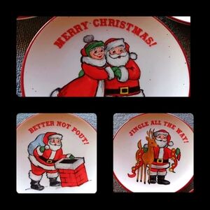 3 Vintage Peppermint & Pine Christmas Saucers